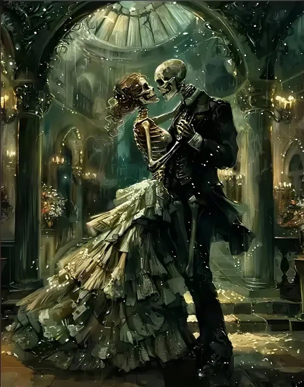 Skull Lovers 5D Diamond Art Kit for Adults – Romantic Skeleton Couple DIY Full Drill Round Crystal Rhinestone Gem Painting for Home Decor & Gift